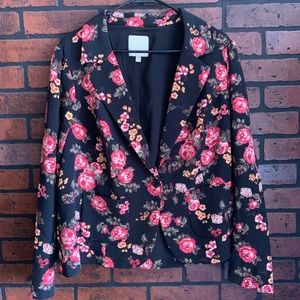 ModCloth black & pink floral blazer